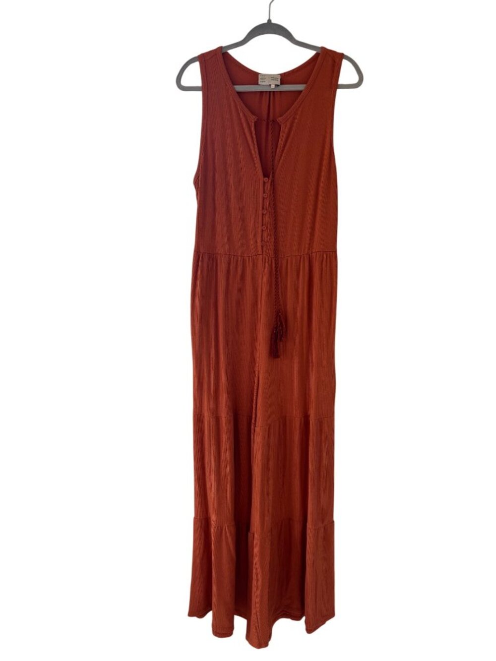 Anthropologie Marina Tiered Wide-Leg  Jumpsuit In Rust Orange Sleeveless Pockets - Picture 3 of 12